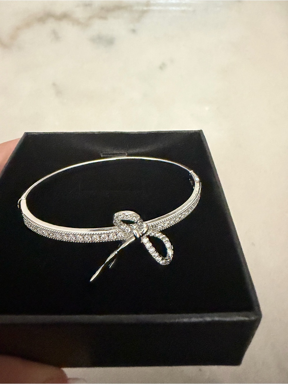 Silver Crystal Bow Bangle Bracelet - Elegant Women's Jewelry